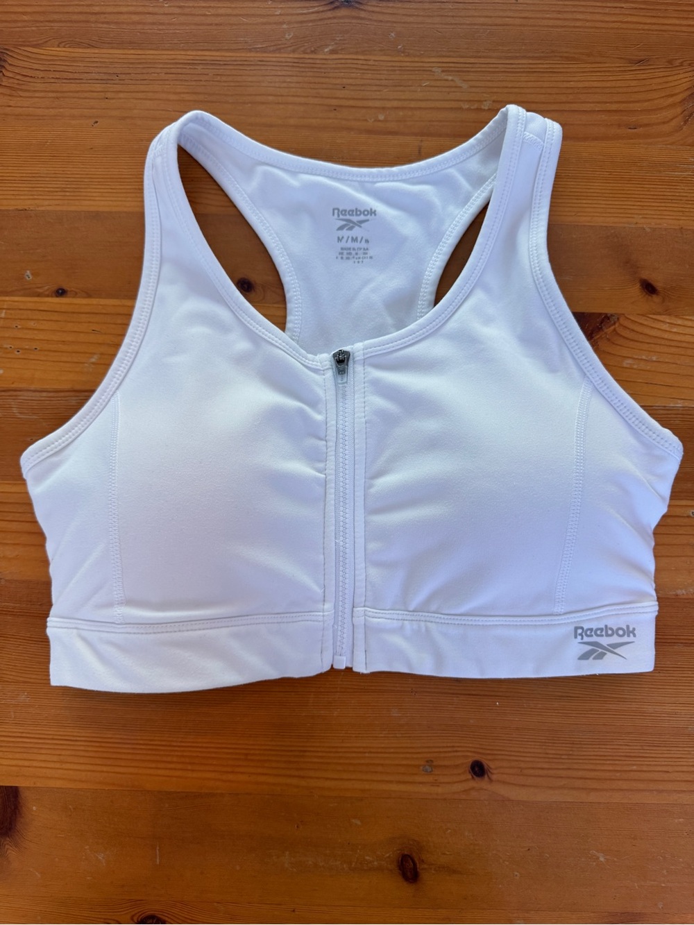 Reebok White Front-Zip Racerback Sports Bra